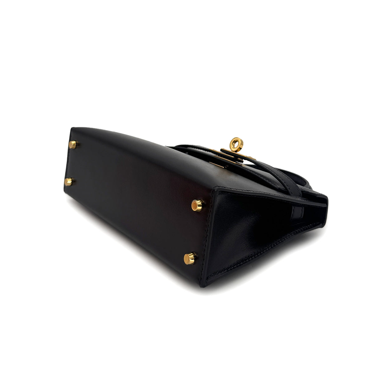 HERMES MINI KELLY 2 BLACK BOX CALF HAND SHOULDER BAG U GHW 90296046