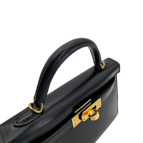 HERMES MINI KELLY 2 BLACK BOX CALF HAND SHOULDER BAG U GHW 90296046 - PURPOSE