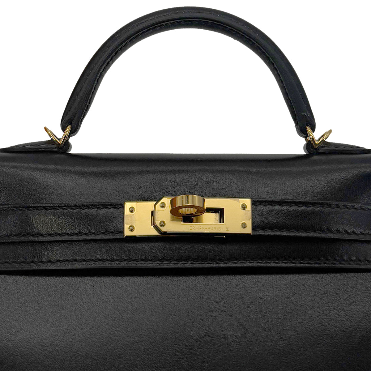 HERMES MINI KELLY 2 BLACK BOX CALF HAND SHOULDER BAG U GHW 90296046