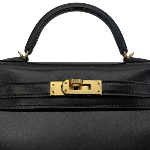 HERMES MINI KELLY 2 BLACK BOX CALF HAND SHOULDER BAG U GHW 90296046 - PURPOSE