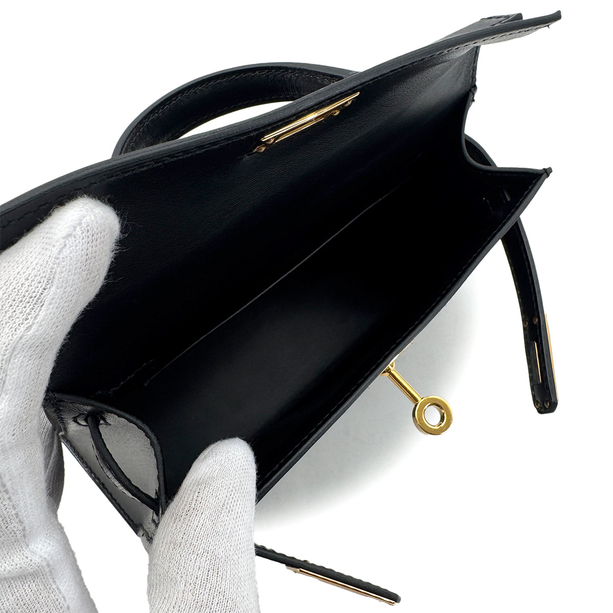 HERMES MINI KELLY 2 BLACK BOX CALF HAND SHOULDER BAG U GHW 90296046