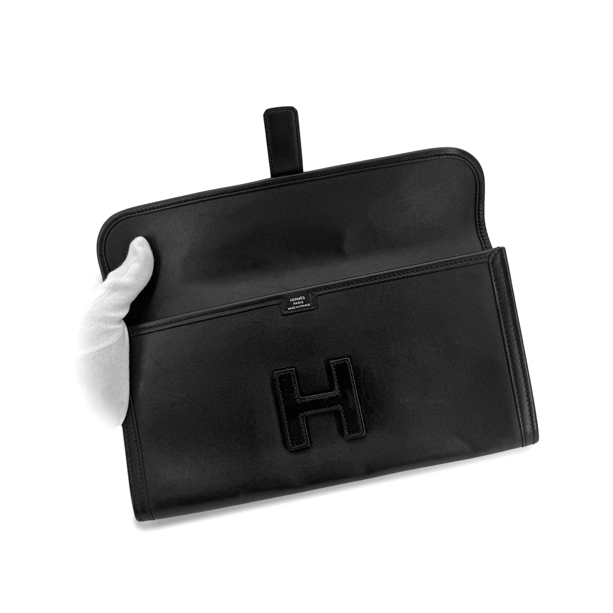 HERMES JIGE ELAN 29 BLACK VEAU SWIFT CLUTCH BAG X 90296049