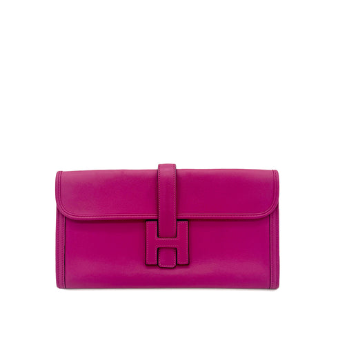 HERMES JIGE ELAN 29 ROSE PURPLE VEAU SWIFT CLUTCH BAG A 90296050 - PURPOSE
