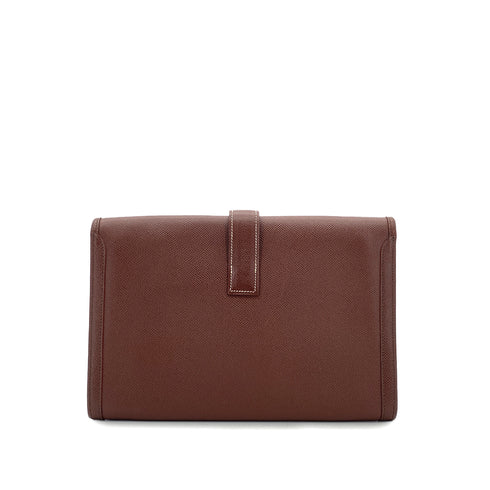 HERMES JIGE PM MARRON FONCE COURCHEVEL CLUTCH BAG 〇X 90296051 - PURPOSE