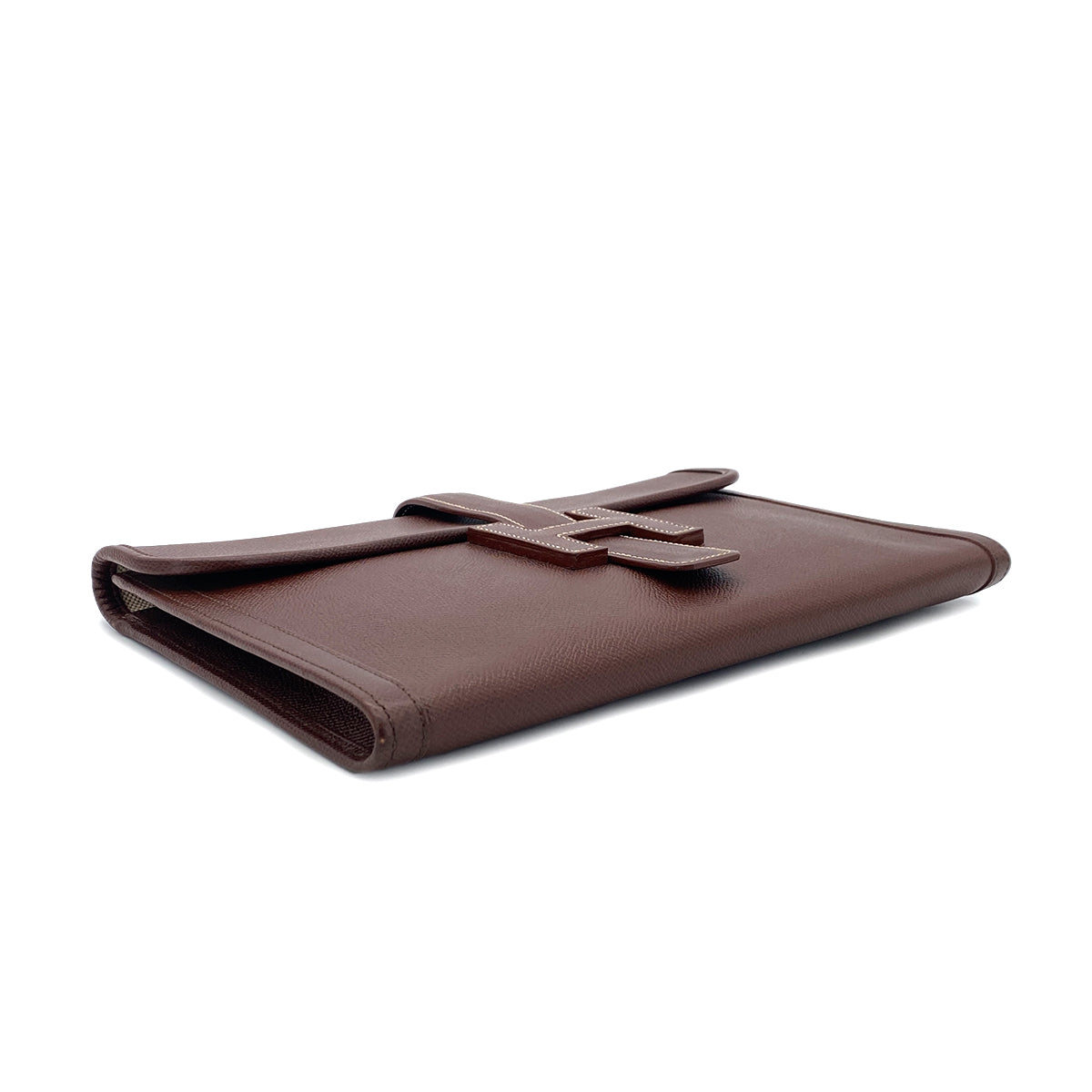 HERMES JIGE PM MARRON FONCE COURCHEVEL CLUTCH BAG 〇X 90296051