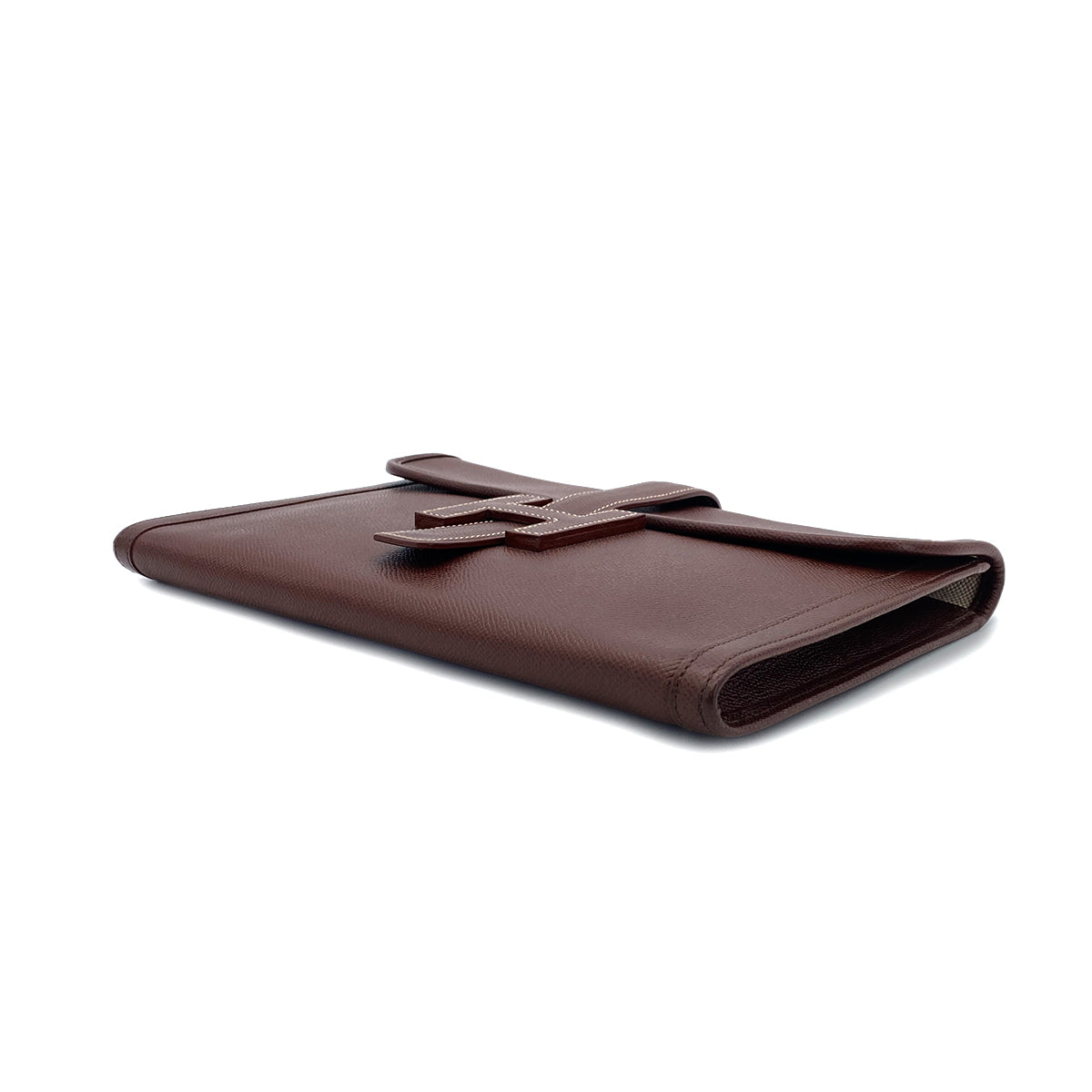 HERMES JIGE PM MARRON FONCE COURCHEVEL CLUTCH BAG 〇X 90296051