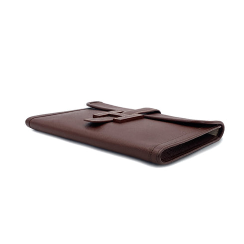 HERMES JIGE PM MARRON FONCE COURCHEVEL CLUTCH BAG 〇X 90296051 - PURPOSE