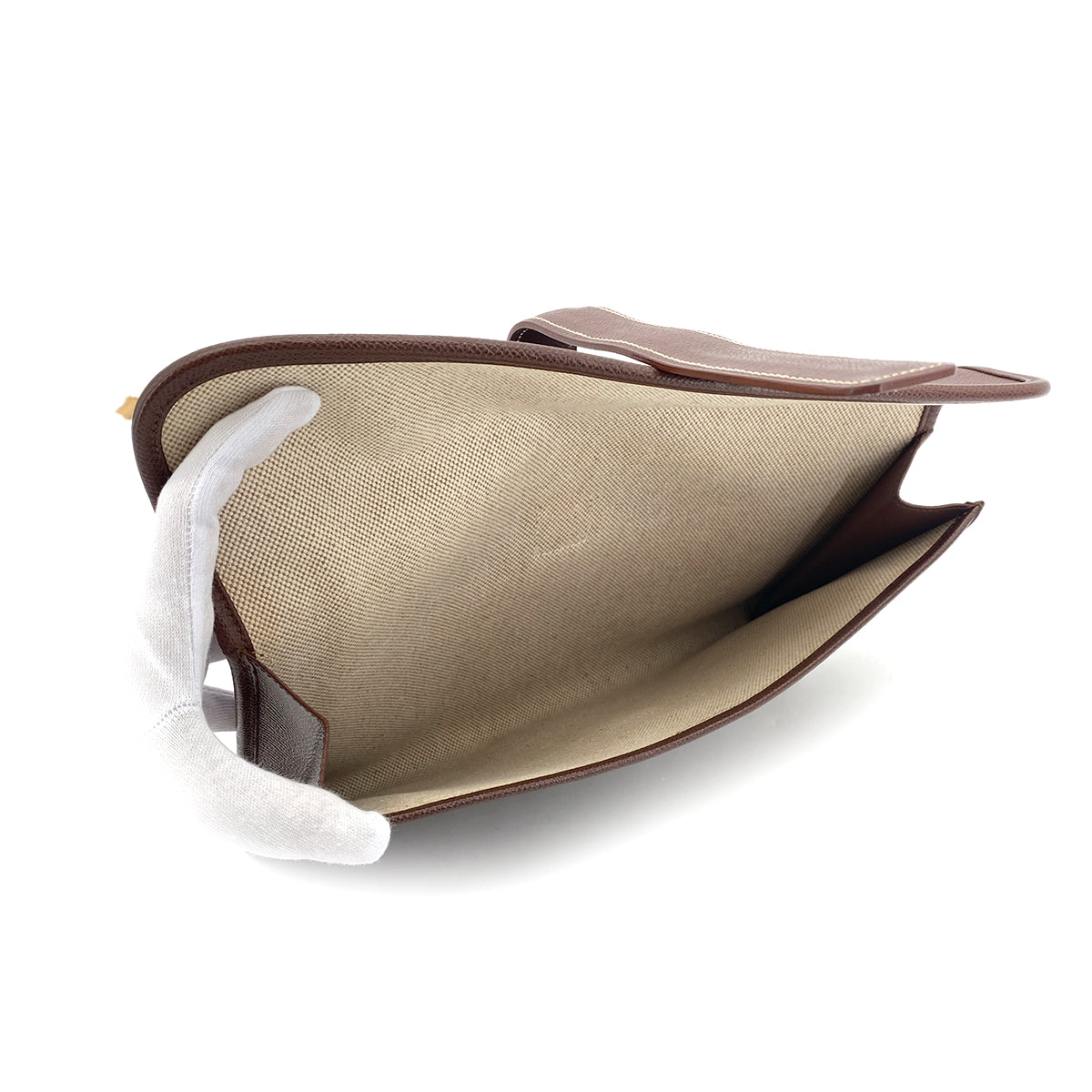 HERMES JIGE PM MARRON FONCE COURCHEVEL CLUTCH BAG 〇X 90296051