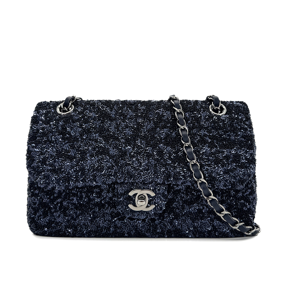 CHANEL CHAIN SHOULDER BAG NAVY SEQUINS 90296052