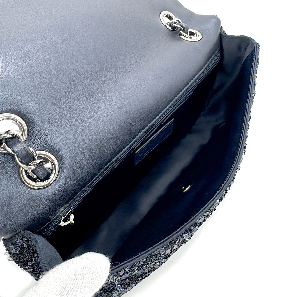 CHANEL CHAIN SHOULDER BAG NAVY SEQUINS 90296052