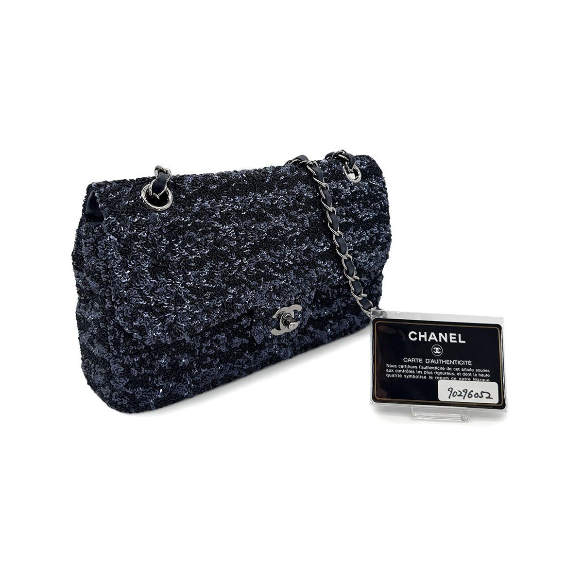 CHANEL CHAIN SHOULDER BAG NAVY SEQUINS 90296052