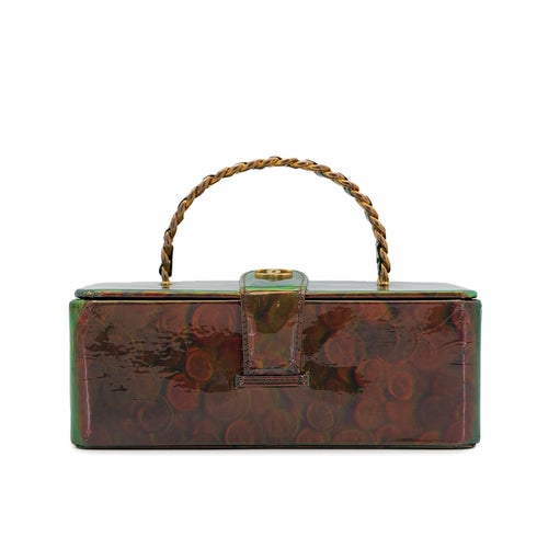 CHANEL VINTAGE COIN PATTERN HAND BAG GREEN ENAMEL 90296125