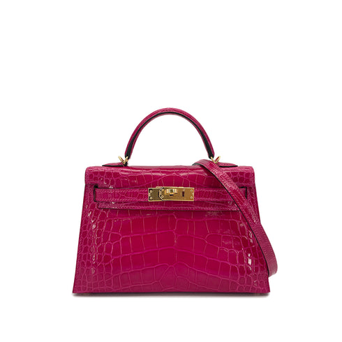 HERMES MINI KELLY 2 FRAMBOISE CROCODILE ALLIGATOR HAND SHOULDER BAG Z GHW 90296200