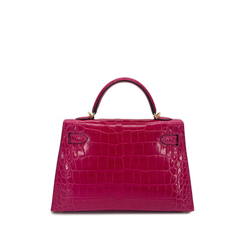 HERMES MINI KELLY 2 FRAMBOISE CROCODILE ALLIGATOR HAND SHOULDER BAG Z GHW 90296200