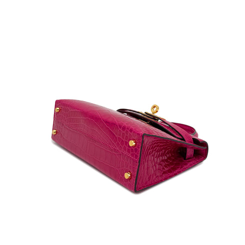 HERMES MINI KELLY 2 FRAMBOISE CROCODILE ALLIGATOR HAND SHOULDER BAG Z GHW 90296200