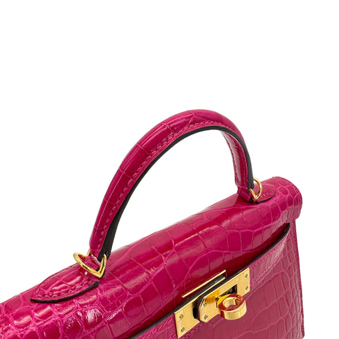 HERMES MINI KELLY 2 FRAMBOISE CROCODILE ALLIGATOR HAND SHOULDER BAG Z GHW 90296200