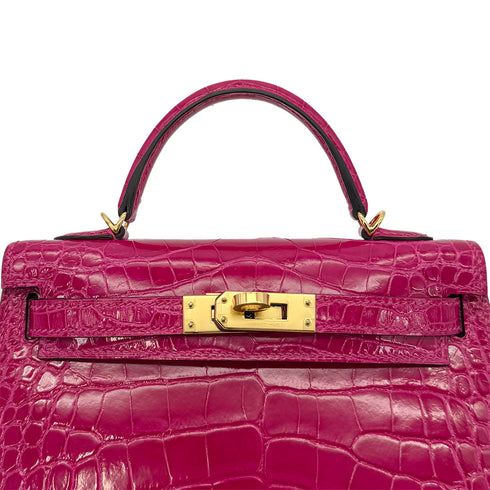 HERMES MINI KELLY 2 FRAMBOISE CROCODILE ALLIGATOR HAND SHOULDER BAG Z GHW 90296200