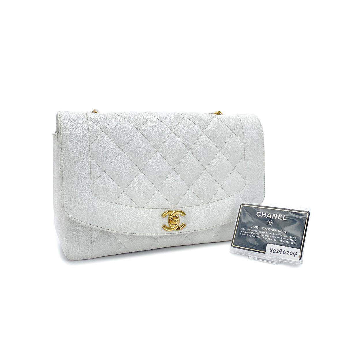 CHANEL VINTAGE DIANA MEDIUM CHAIN SHOULDER BAG WHITE CAVIAR SKIN 90296204