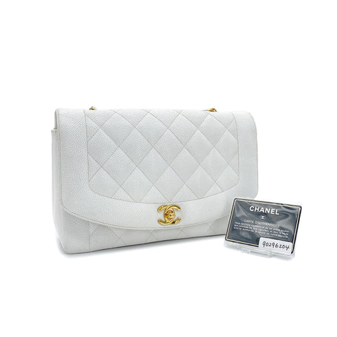 CHANEL VINTAGE DIANA MEDIUM CHAIN SHOULDER BAG WHITE CAVIAR SKIN 90296204 - PURPOSE