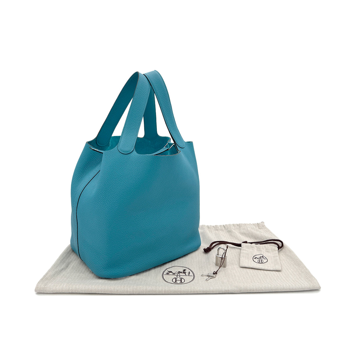 HERMES PICOTIN LOCK GM TURQUOISE TAURILLON CLEMENCE HAND BAG T SHW 90296214