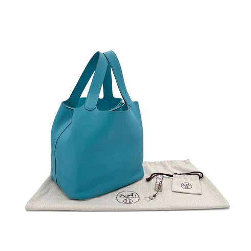 HERMES PICOTIN LOCK GM TURQUOISE TAURILLON CLEMENCE HAND BAG T SHW 90296214 - PURPOSE