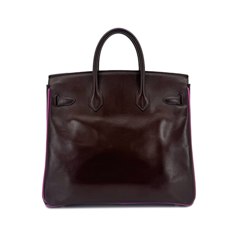 HERMES HAUT A COURROIES 28 BICOLOR CHOCOLAT CYCLAMEN BOX CALF HAND BAG ▢I SHW 90296251 - PURPOSE