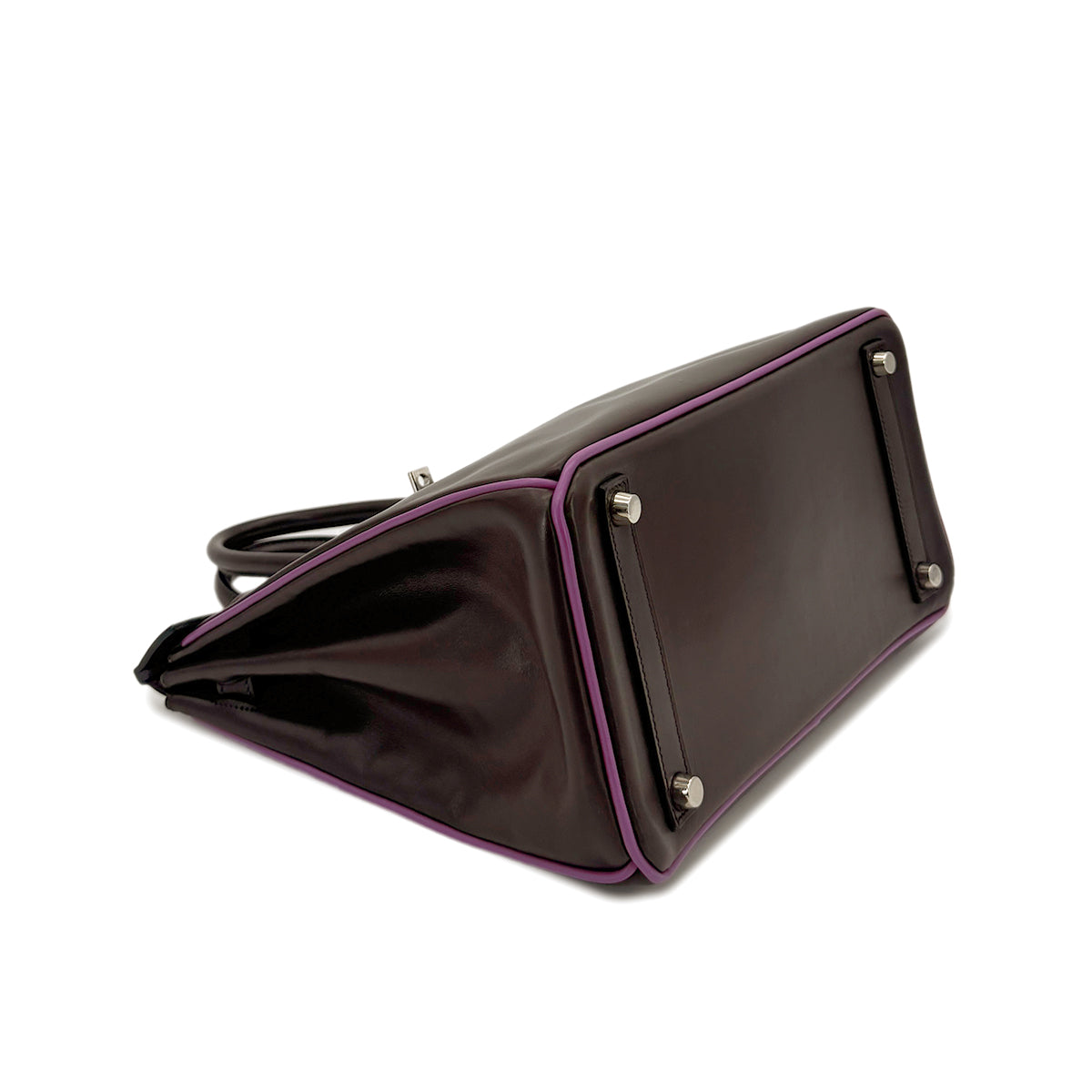 HERMES HAUT A COURROIES 28 BICOLOR CHOCOLAT CYCLAMEN BOX CALF HAND BAG ▢I SHW 90296251
