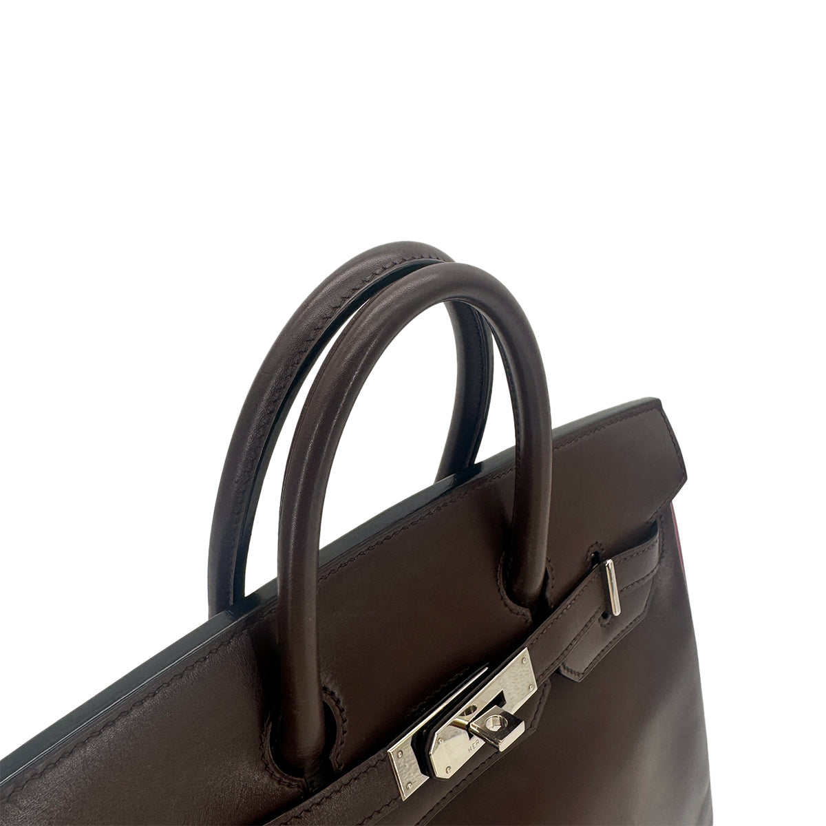 HERMES HAUT A COURROIES 28 BICOLOR CHOCOLAT CYCLAMEN BOX CALF HAND BAG ▢I SHW 90296251