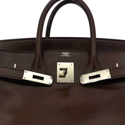 HERMES HAUT A COURROIES 28 BICOLOR CHOCOLAT CYCLAMEN BOX CALF HAND BAG ▢I SHW 90296251 - PURPOSE