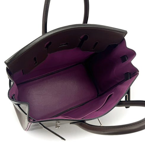 HERMES HAUT A COURROIES 28 BICOLOR CHOCOLAT CYCLAMEN BOX CALF HAND BAG ▢I SHW 90296251 - PURPOSE