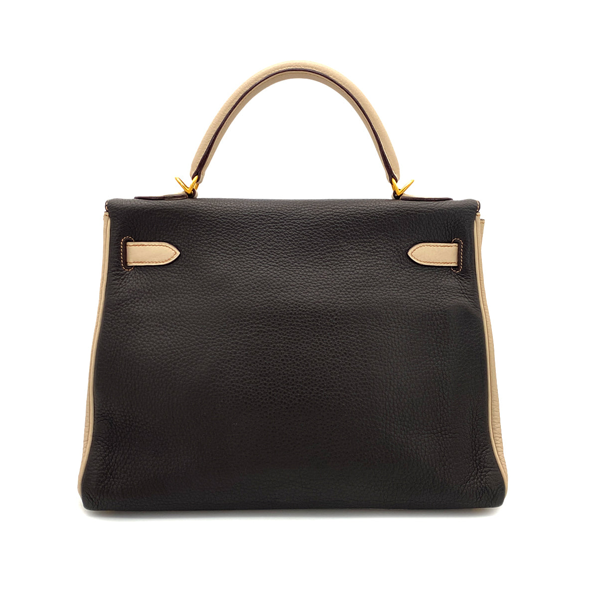 HERMES KELLY 32 RETOURNE TRICOLORE TABAC CAMEL ARGILE CHOCOLAT TAURILLON CLEMENCE HAND SHOULDER BAG □G GHW 90296446