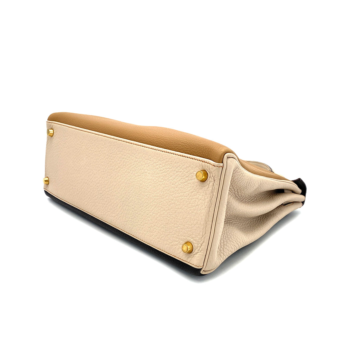 HERMES KELLY 32 RETOURNE TRICOLORE TABAC CAMEL ARGILE CHOCOLAT TAURILLON CLEMENCE HAND SHOULDER BAG □G GHW 90296446