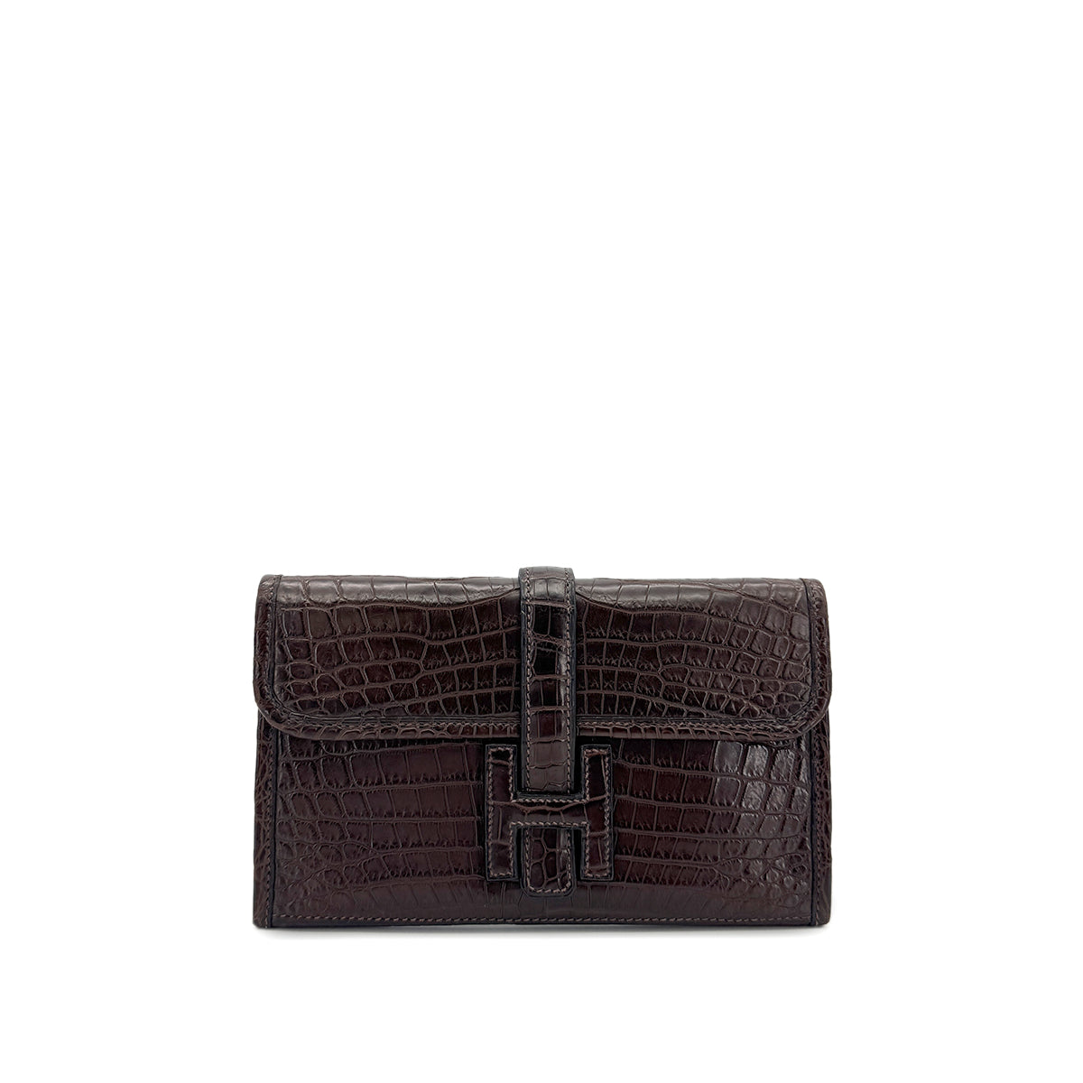 HERMES JIGE MINI EBENE MATT NILOTICUS CLUTCH BAG □H 90296449