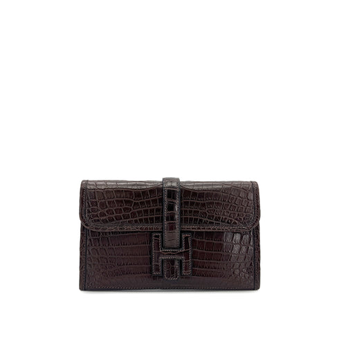 HERMES JIGE MINI EBENE MATT NILOTICUS CLUTCH BAG □H 90296449 - PURPOSE