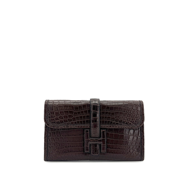 HERMES JIGE MINI EBENE MATT NILOTICUS CLUTCH BAG □H 90296449 - PURPOSE
