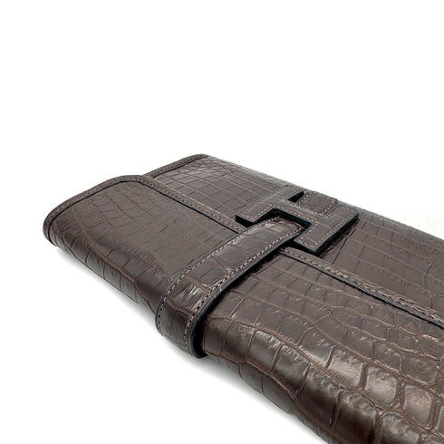 HERMES JIGE MINI EBENE MATT NILOTICUS CLUTCH BAG □H 90296449 - PURPOSE