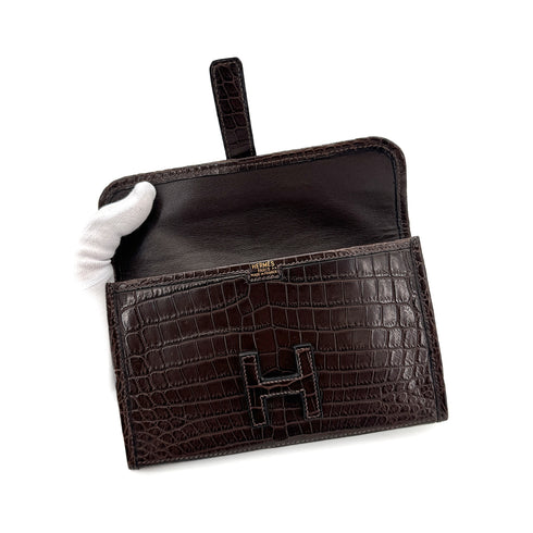 HERMES JIGE MINI EBENE MATT NILOTICUS CLUTCH BAG □H 90296449 - PURPOSE
