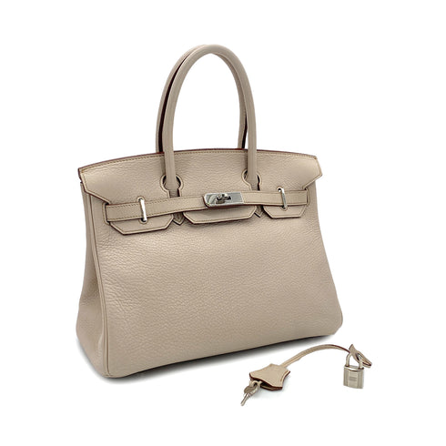 HERMES BIRKIN 30 BEIGE TAURILLON CLEMENCE HAND BAG □H SHW 90296450 - PURPOSE
