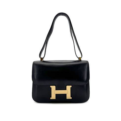 HERMES CONSTANCE 23 BLACK BOXCALF SHOULDER BAG 〇U GHW 90296452 - PURPOSE