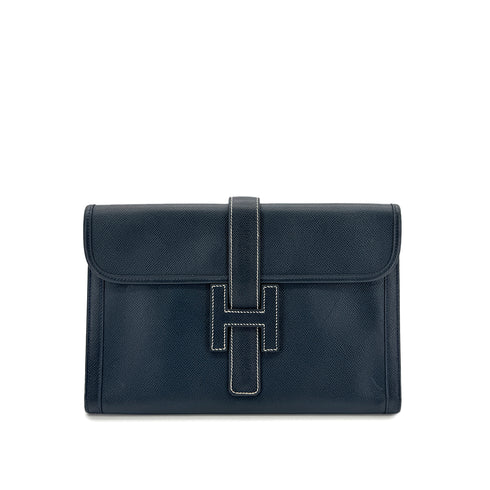 HERMES JIGE PM BLUE INDIGO COUCHEVEL CLUTCH BAG 〇Y 90296453 - PURPOSE
