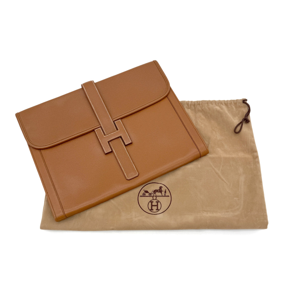 HERMES JIGE GM GOLD COUCHEVEL CLUTCH BAG V 90296454