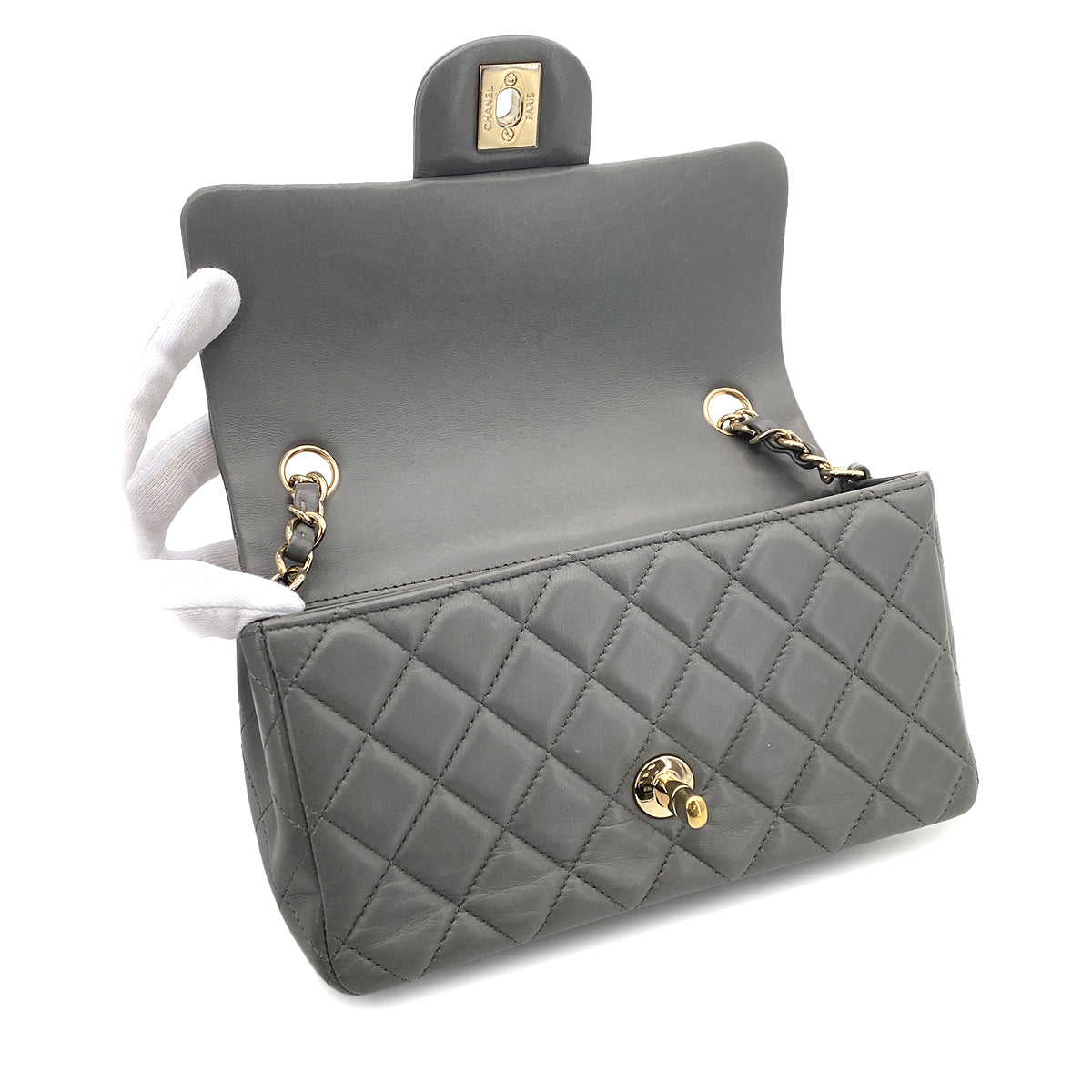 CHANEL MINI MATELASSE 20 CHAIN SHOULDER BAG GRAY LAMB SKIN 90296455