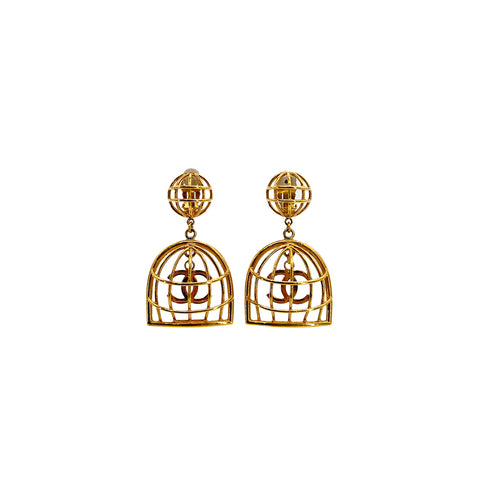 CHANEL VINTAGE EARRINGS BIRDCAGE COCOMARK GOLD ACCESSORY 93P 90296457