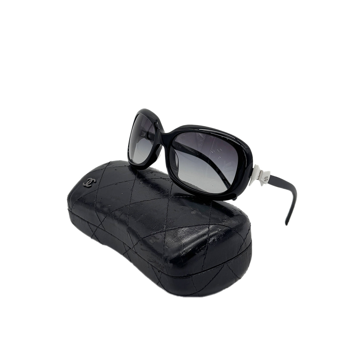 CHANEL SUNGLASSES COCOMARK RIBBON BLACK WHITE EYEWEAR 90296461
