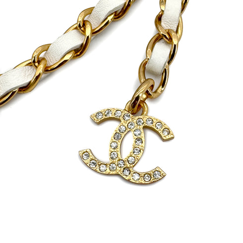 CHANEL COCOMARK EAGLE CHAIN BELT RHINESTONE LEATHER WHITE ACCESSORY 01P 90296471