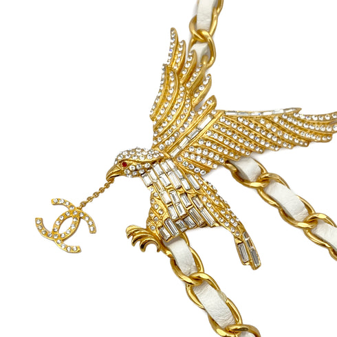 CHANEL COCOMARK EAGLE CHAIN BELT RHINESTONE LEATHER WHITE ACCESSORY 01P 90296471