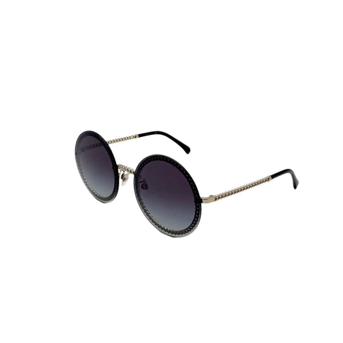 CHANEL SUNGLASSES CIRCLE CHAIN BLACK GOLD EYEWEAR 90296472