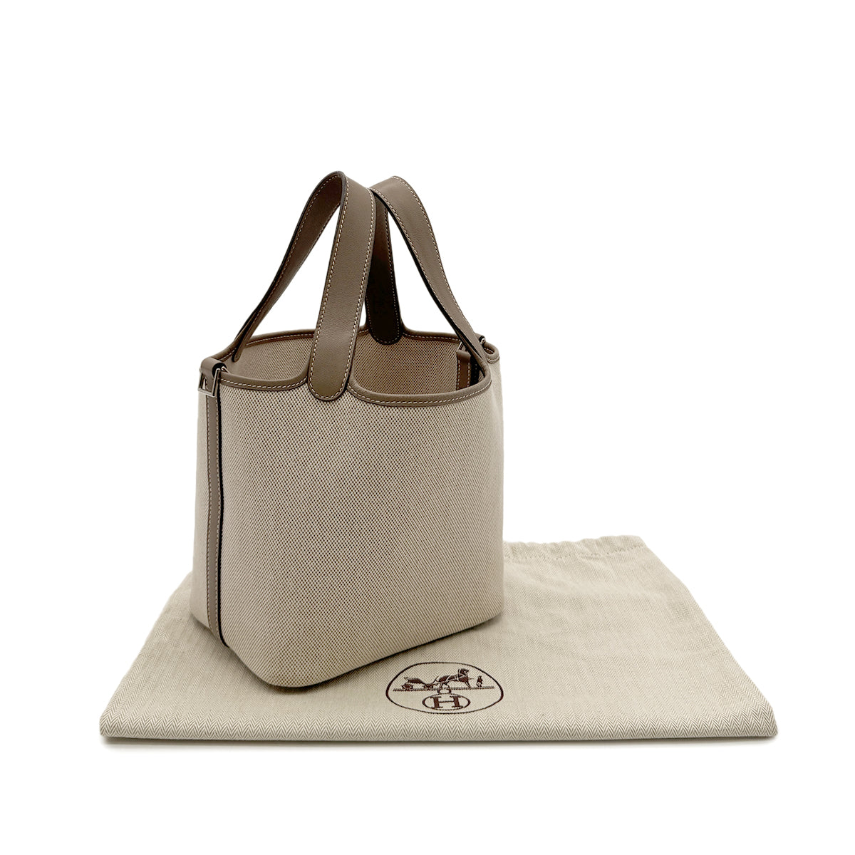 HERMES PICOTIN PM ETOUPE ECRU TOILE H VEAU SWIFT HAND BAG □K SHW 90296554