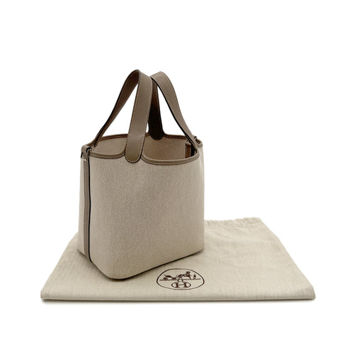 HERMES PICOTIN PM ETOUPE ECRU TOILE H VEAU SWIFT HAND BAG □K SHW 90296554 - PURPOSE