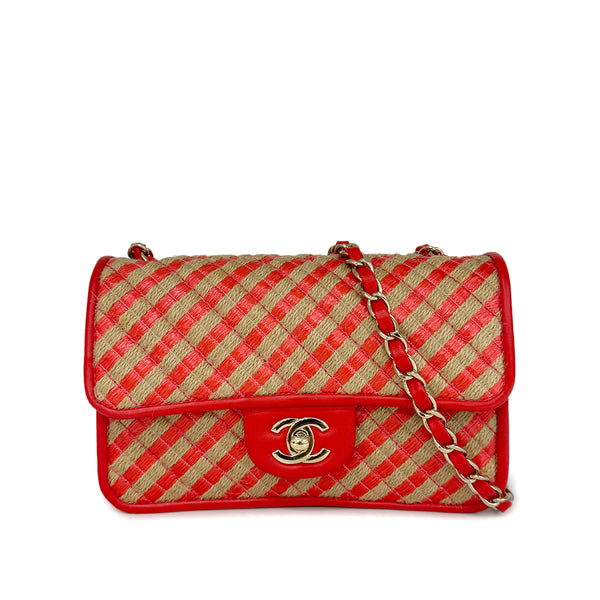CHANEL CHAIN SHOULDER BAG ORANGE RAFIA LEATHER 90296555 - PURPOSE